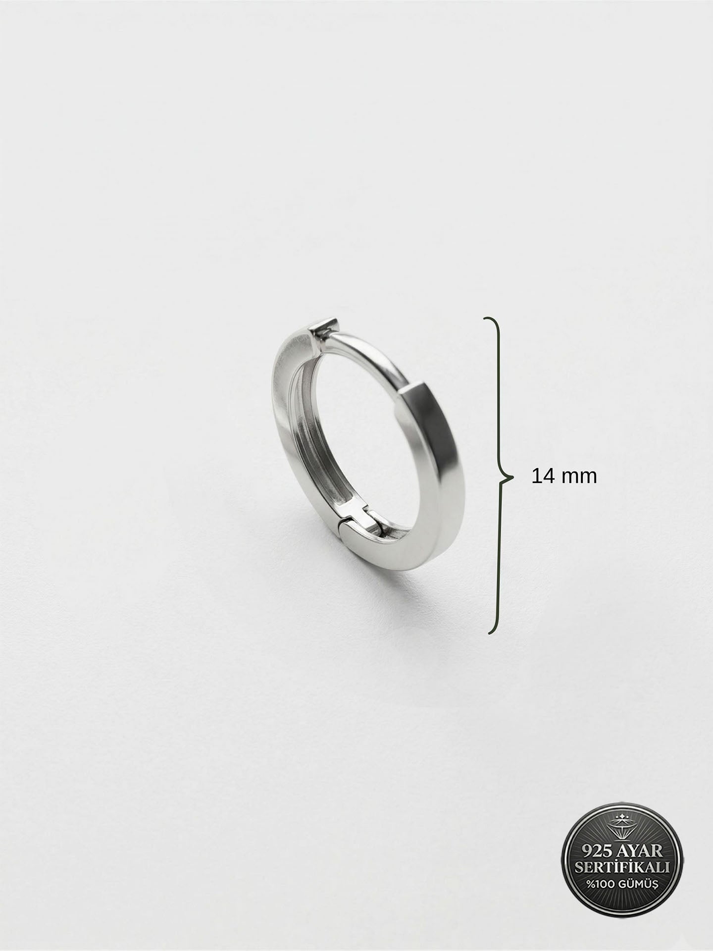 Round Men's Hoop Single Earrings Rhodium Plated Silver