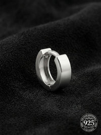 925 Ayar Gümüş Rodyum Kaplama Yuvarlak Erkek Huggie Halka Küpe - Tek (4x11mm)