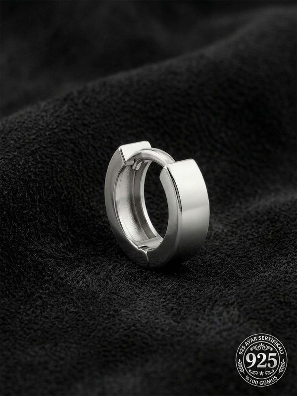 925 Ayar Gümüş Rodyum Kaplama Yuvarlak Erkek Huggie Halka Küpe - Tek (4x11mm)