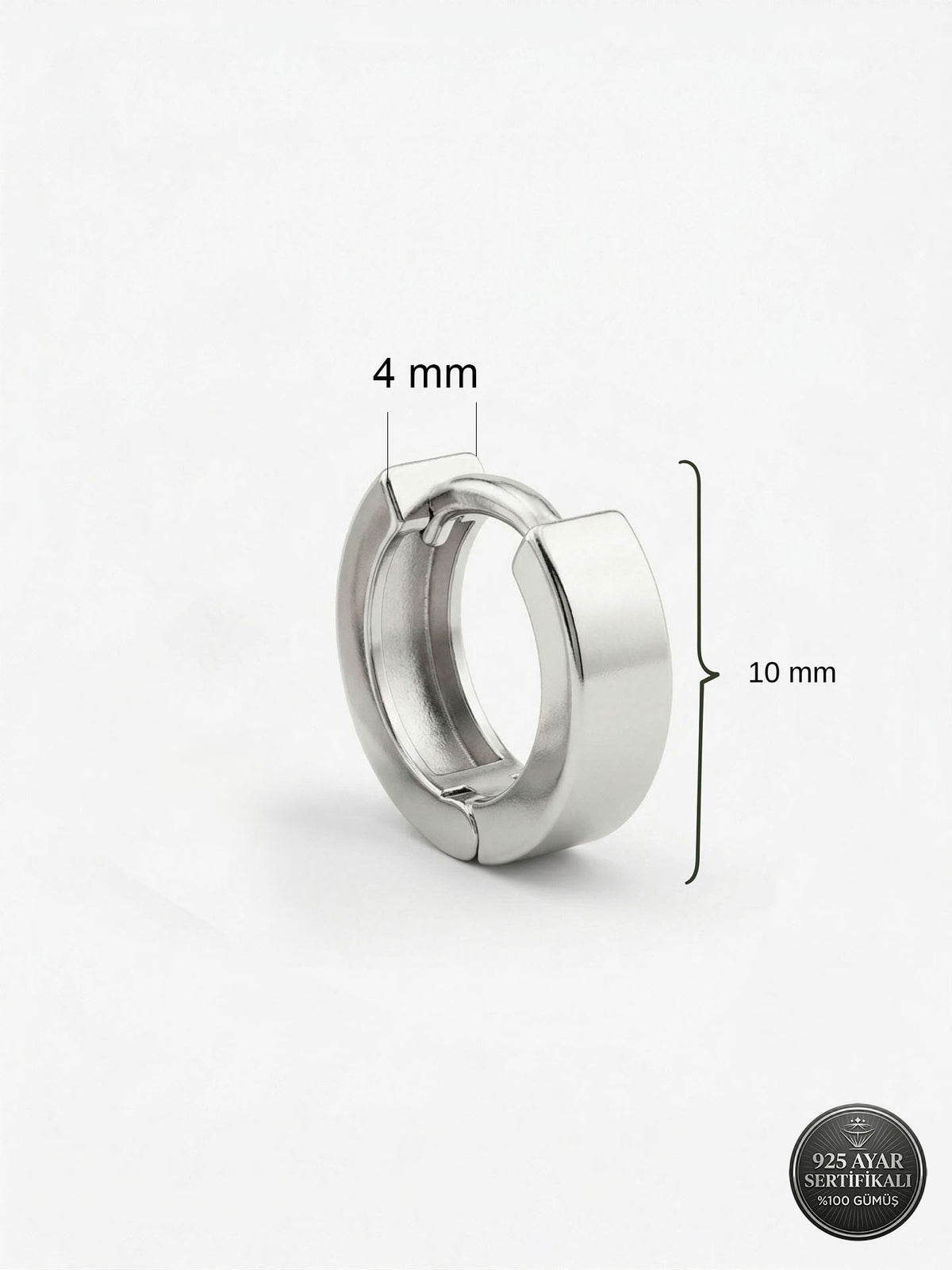 Men's Plain Huggie Hoop Earring Single (4x10mm) in 925 sterling silver - view 4