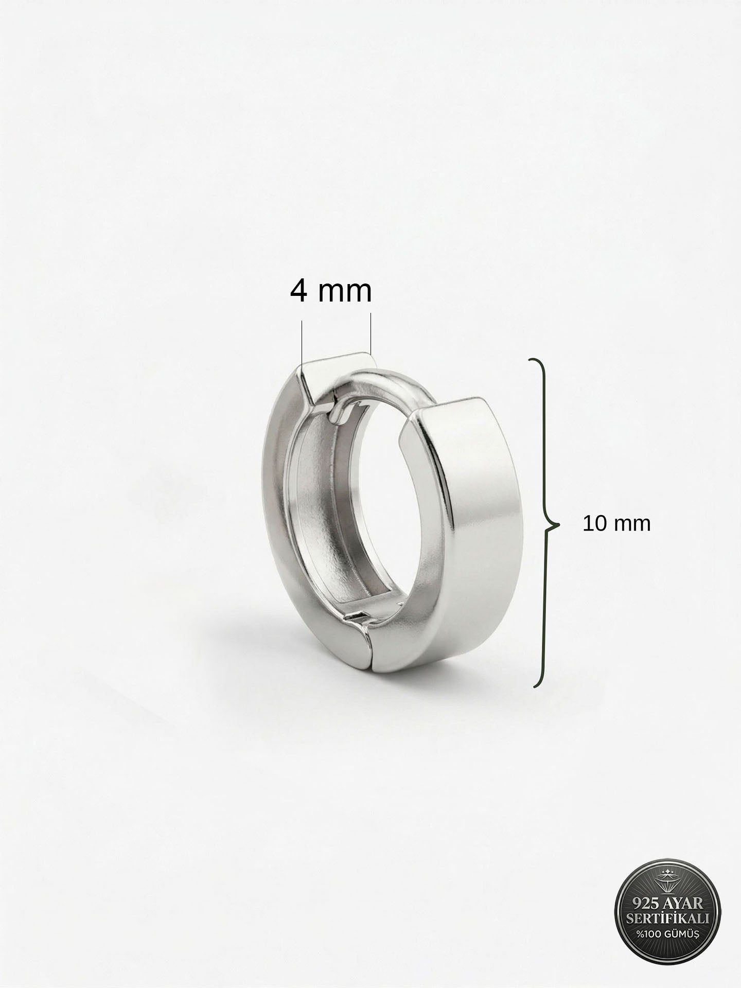 Round Men's Huggie Hoop Single Earrings Rhodium Plated Silver