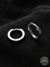 925 Ayar Gümüş Rodyum Kaplama Yuvarlak Unisex Halka Küpe - Çift (2x12mm)