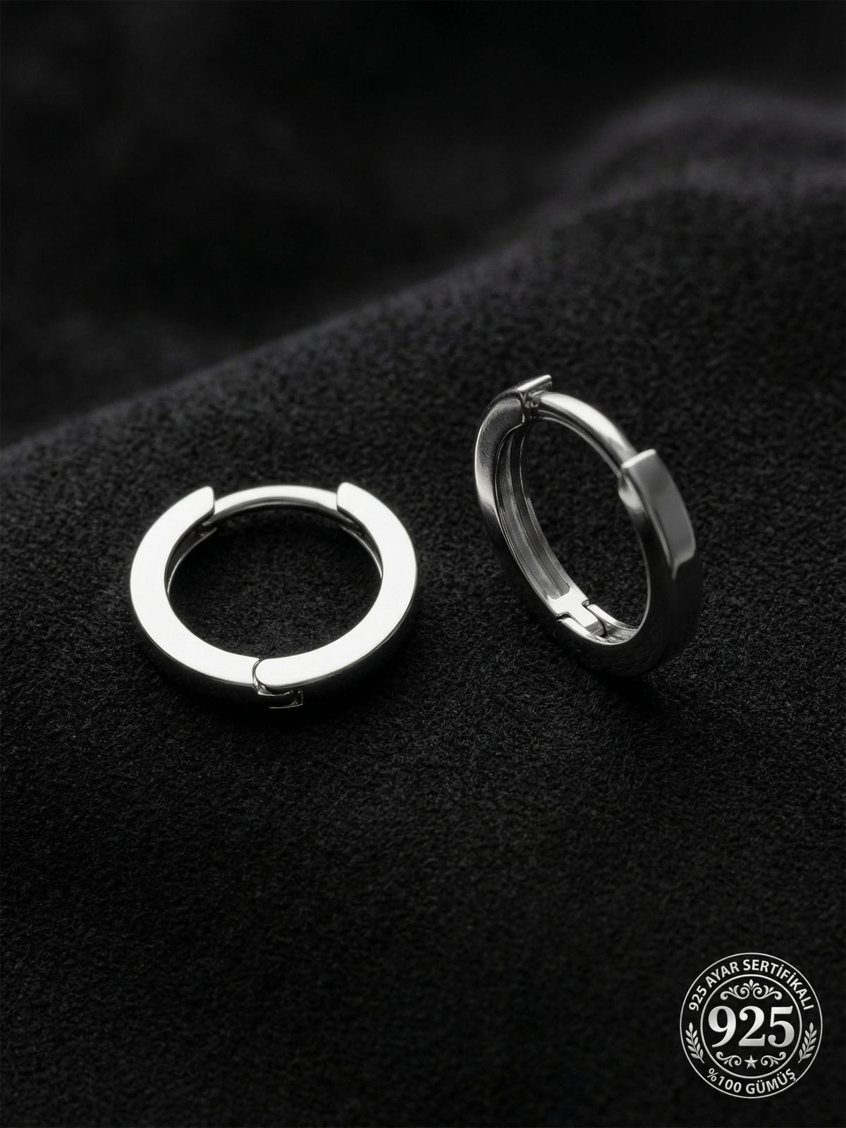 Plain Huggie Hoop Unisex Earrings Pair (2x12mm) in 925 sterling silver