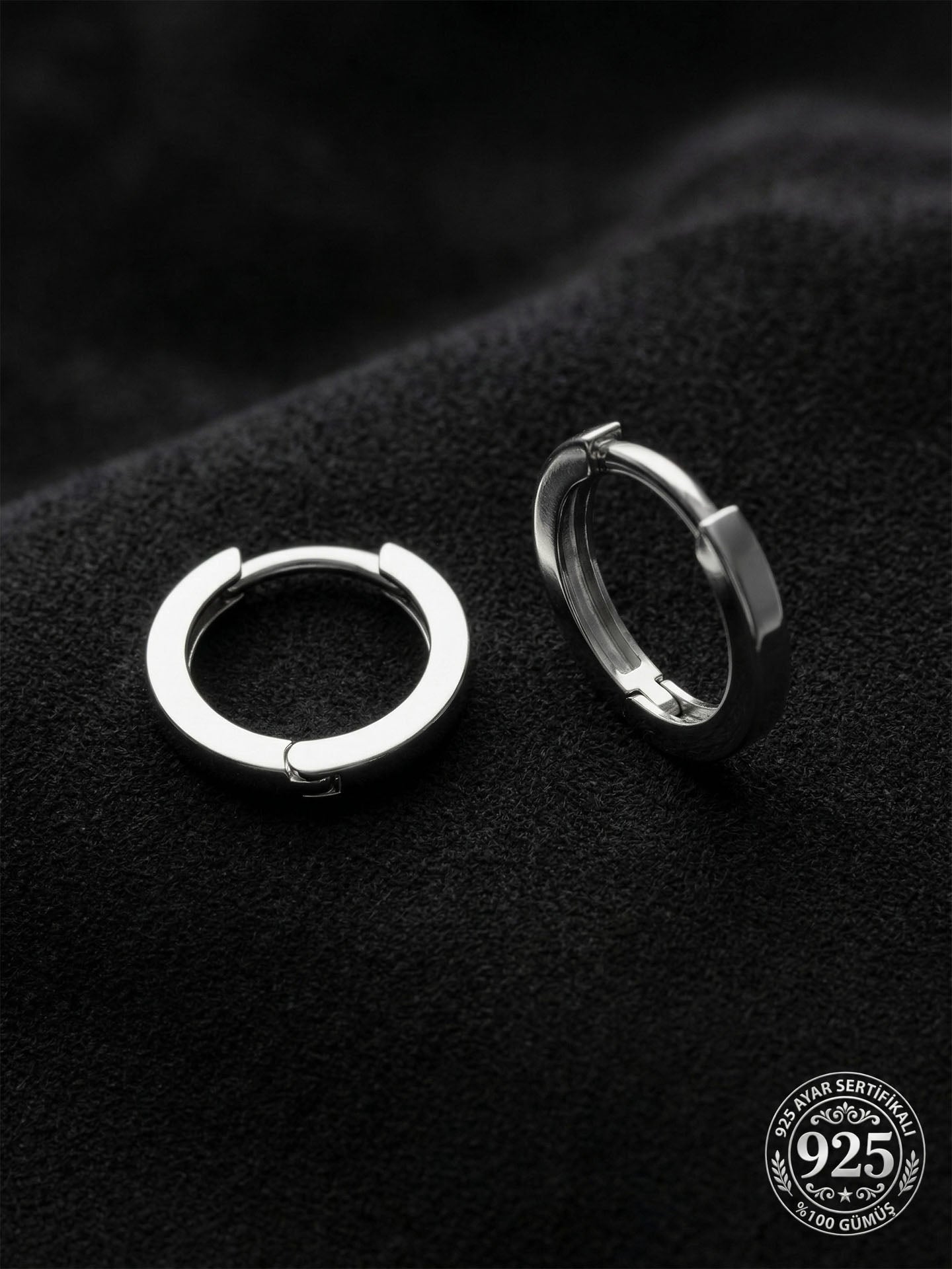 925 Ayar Gümüş Rodyum Kaplama Yuvarlak Unisex Halka Küpe - Çift (2x12mm)