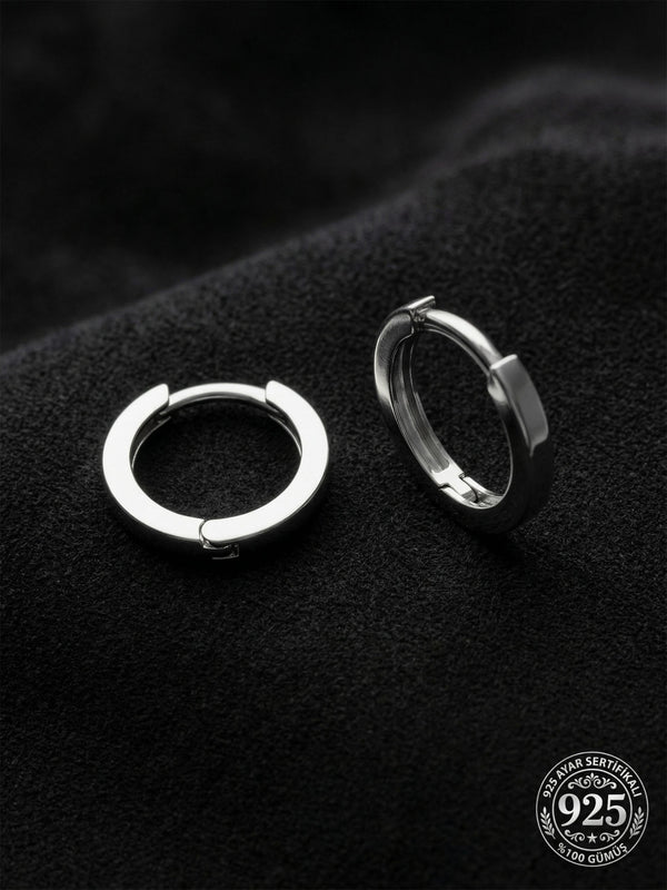 925 Ayar Gümüş Rodyum Kaplama Yuvarlak Unisex Halka Küpe - Çift (2x12mm)