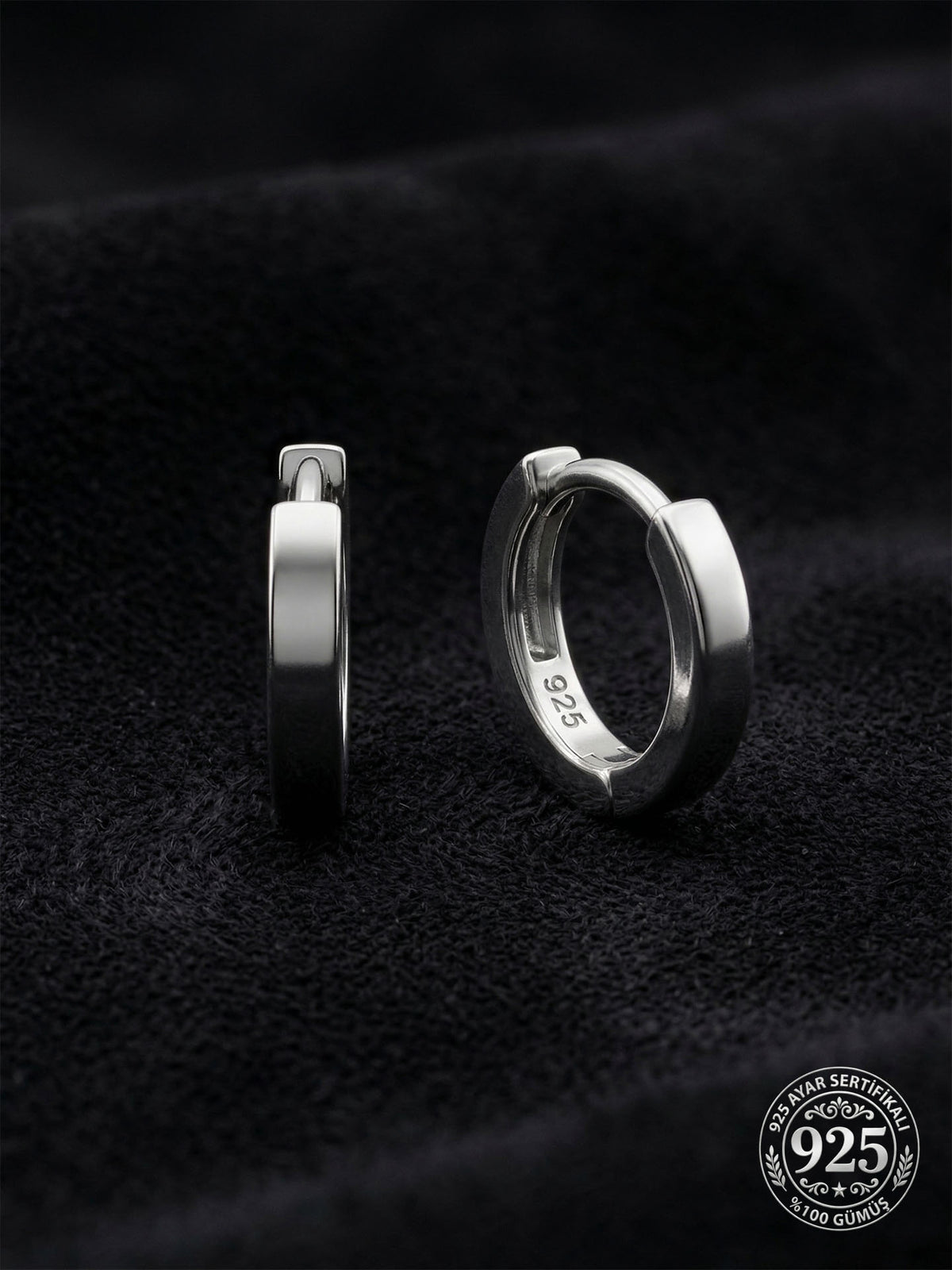 Plain Huggie Hoop Unisex Earrings Pair (2x12mm) in 925 sterling silver - view 3