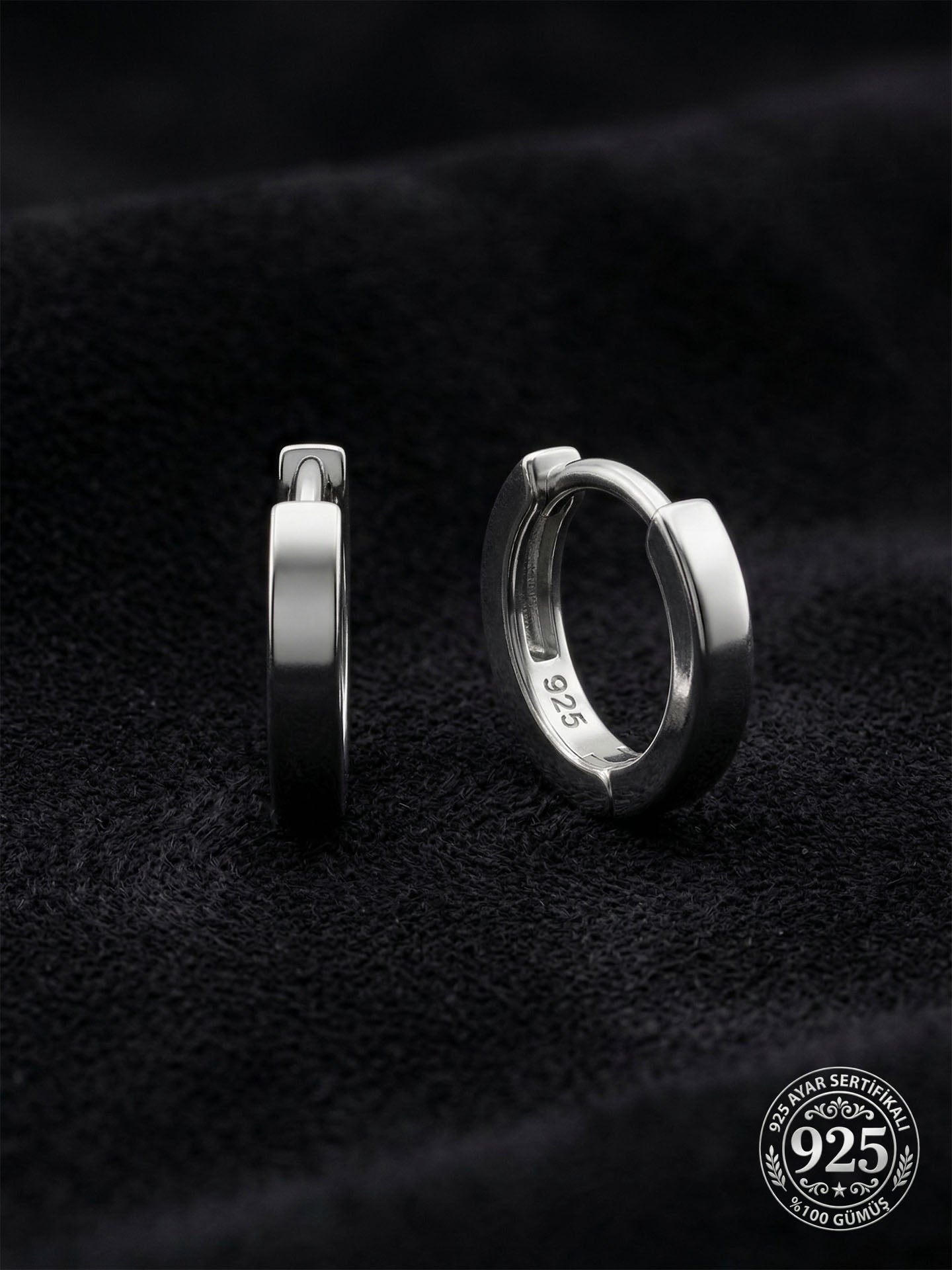 Round Unisex Hoop Pair Earrings Rhodium Plated Silver – 12mm