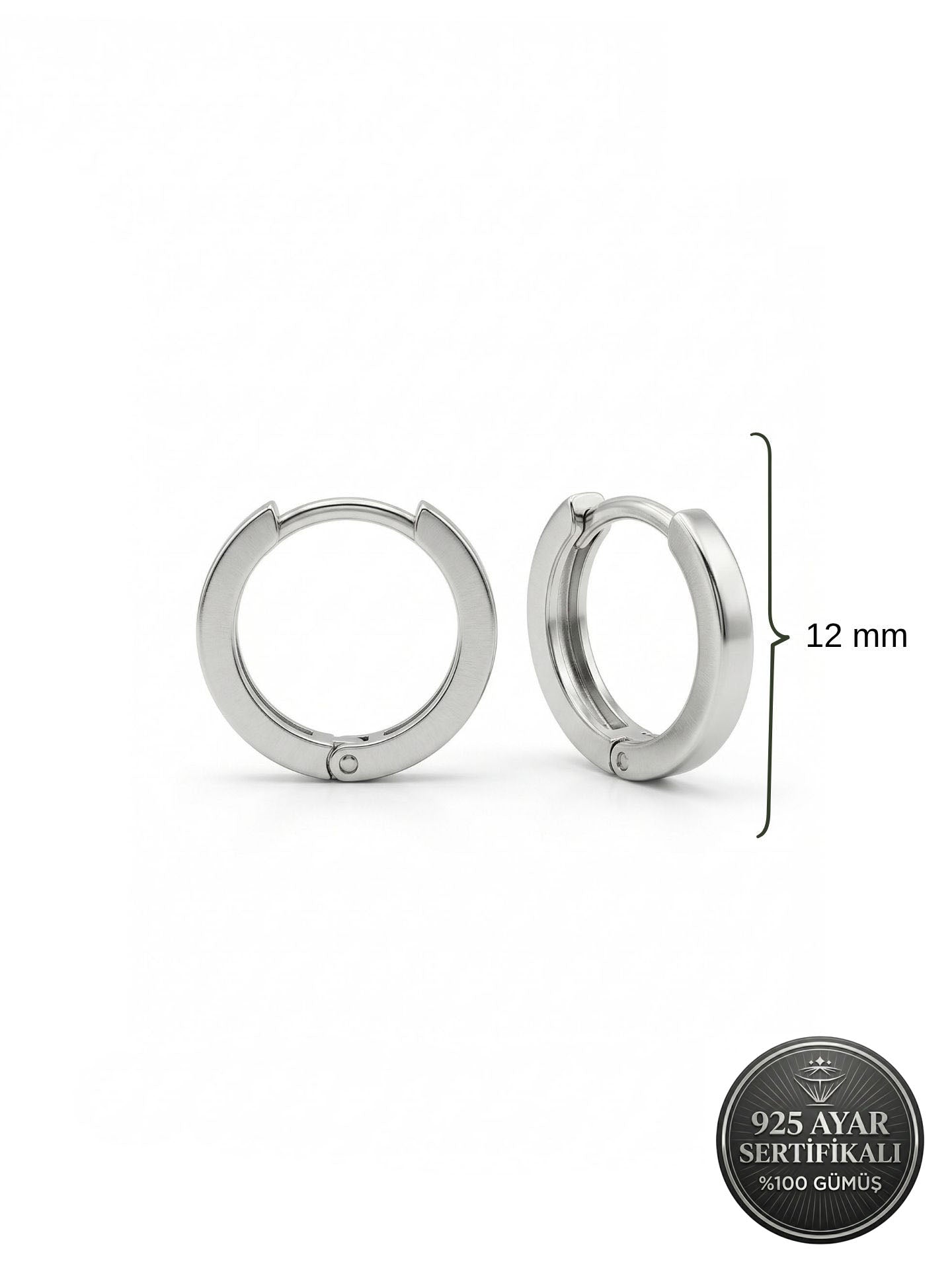 Round Unisex Hoop Pair Earrings Rhodium Plated Silver – 12mm