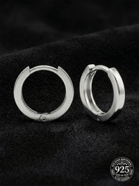 925 Ayar Gümüş Rodyum Kaplama Yuvarlak Unisex Halka Küpe - Çift (2x14mm)