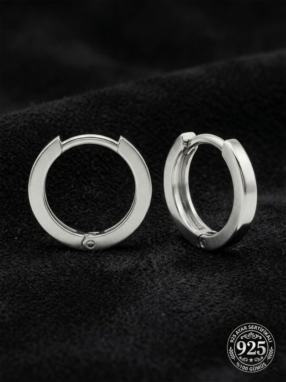 Plain Huggie Hoop Unisex Earrings Pair (2x14mm) in 925 sterling silver