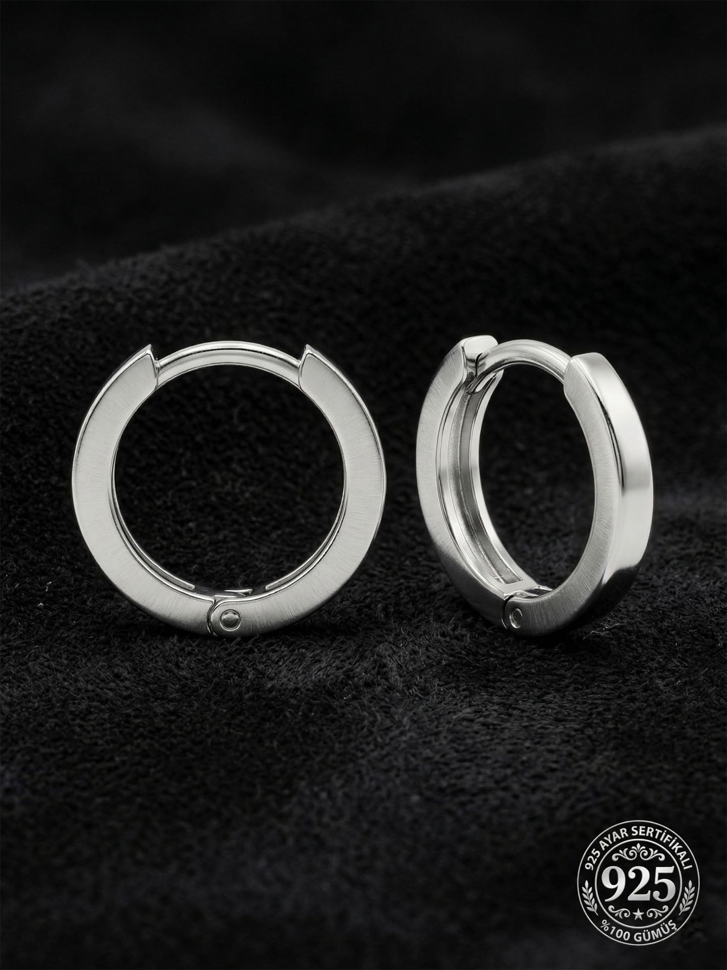 925 Ayar Gümüş Rodyum Kaplama Yuvarlak Unisex Halka Küpe - Çift (2x14mm)