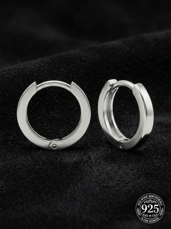 925 Ayar Gümüş Rodyum Kaplama Yuvarlak Unisex Halka Küpe - Çift (2x14mm)
