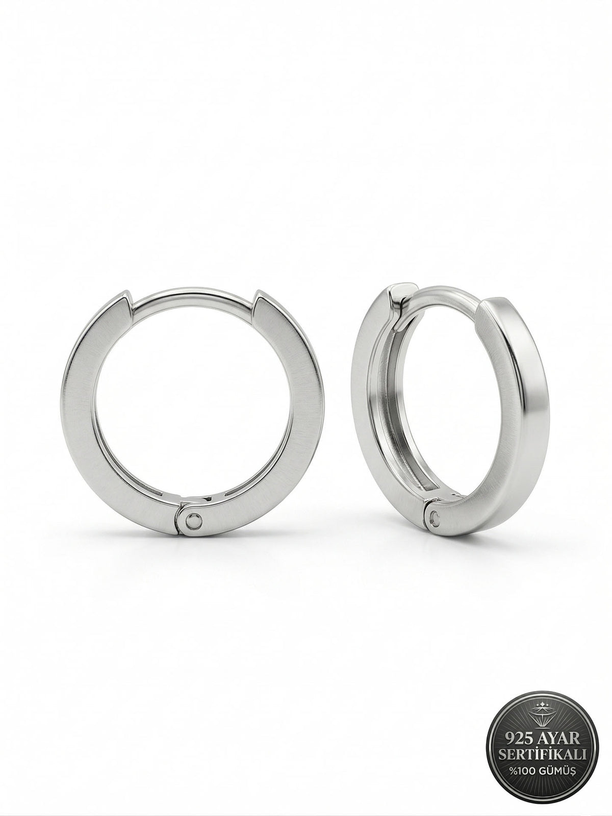 Plain Huggie Hoop Unisex Earrings Pair (2x14mm) in 925 sterling silver - view 4