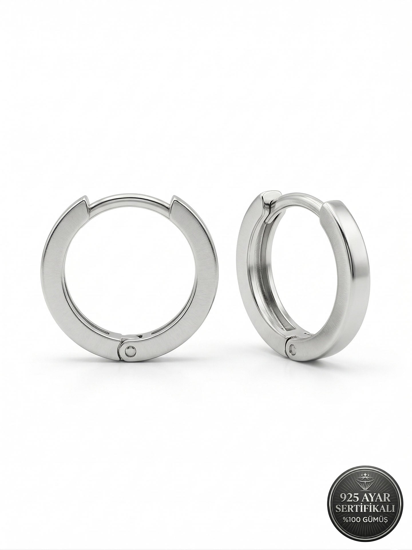 Round Unisex Hoop Pair Earrings Rhodium Plated Silver – 14mm