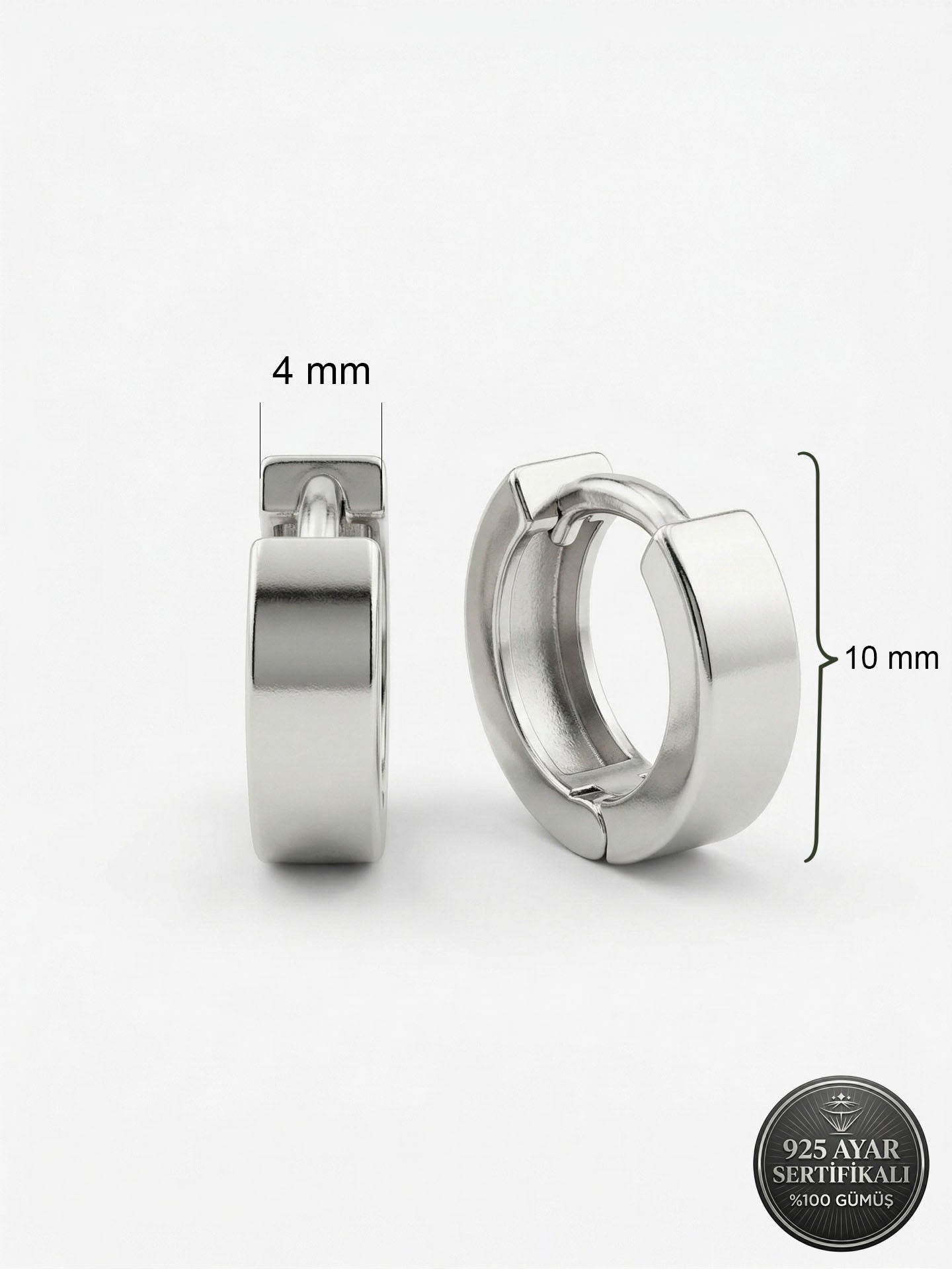 Round Unisex Huggie Hoop Pair Earrings Rhodium Plated Silver