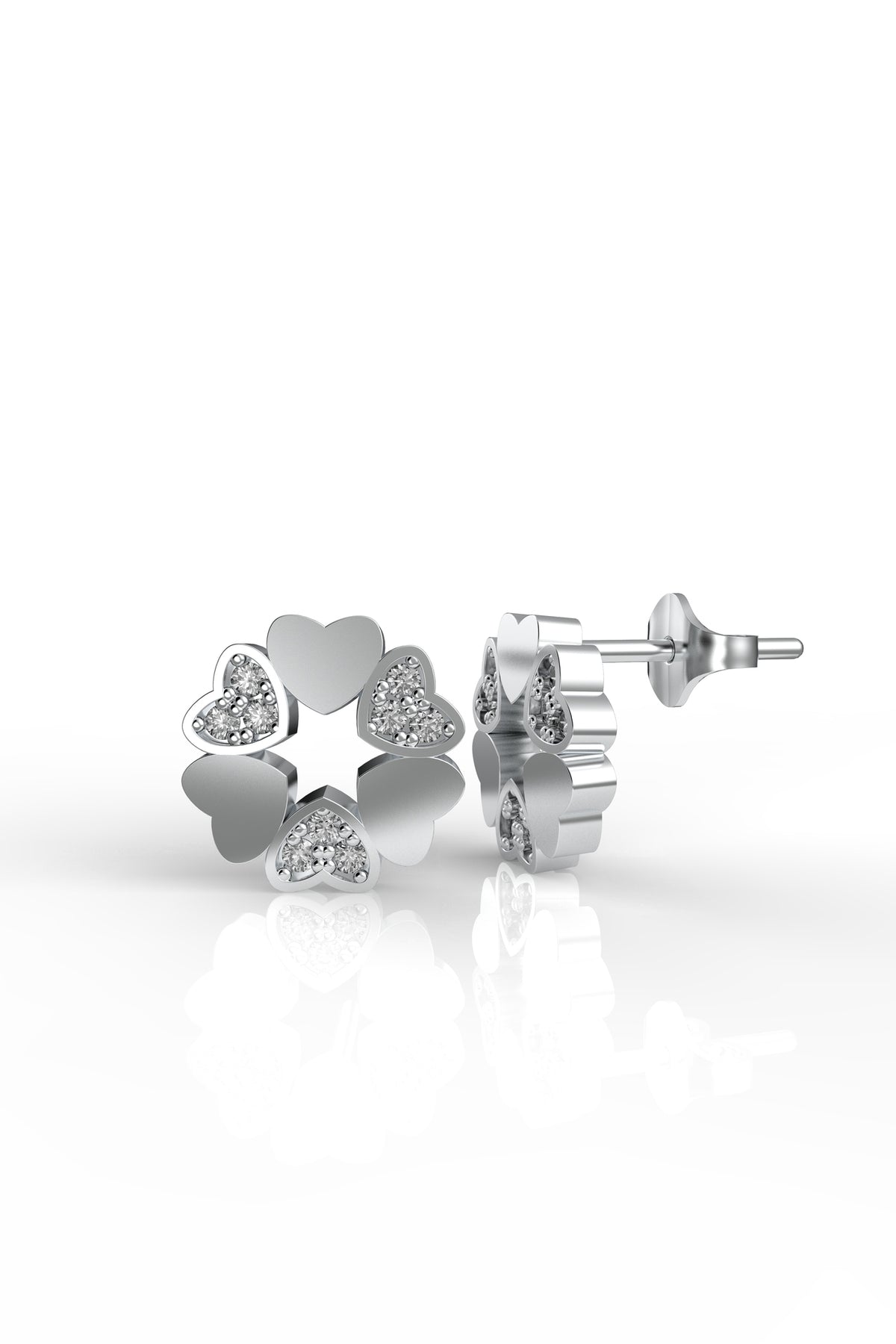 Rhodium Interlocking Hearts Flower Zircon Studs in 925 sterling silver - view 3