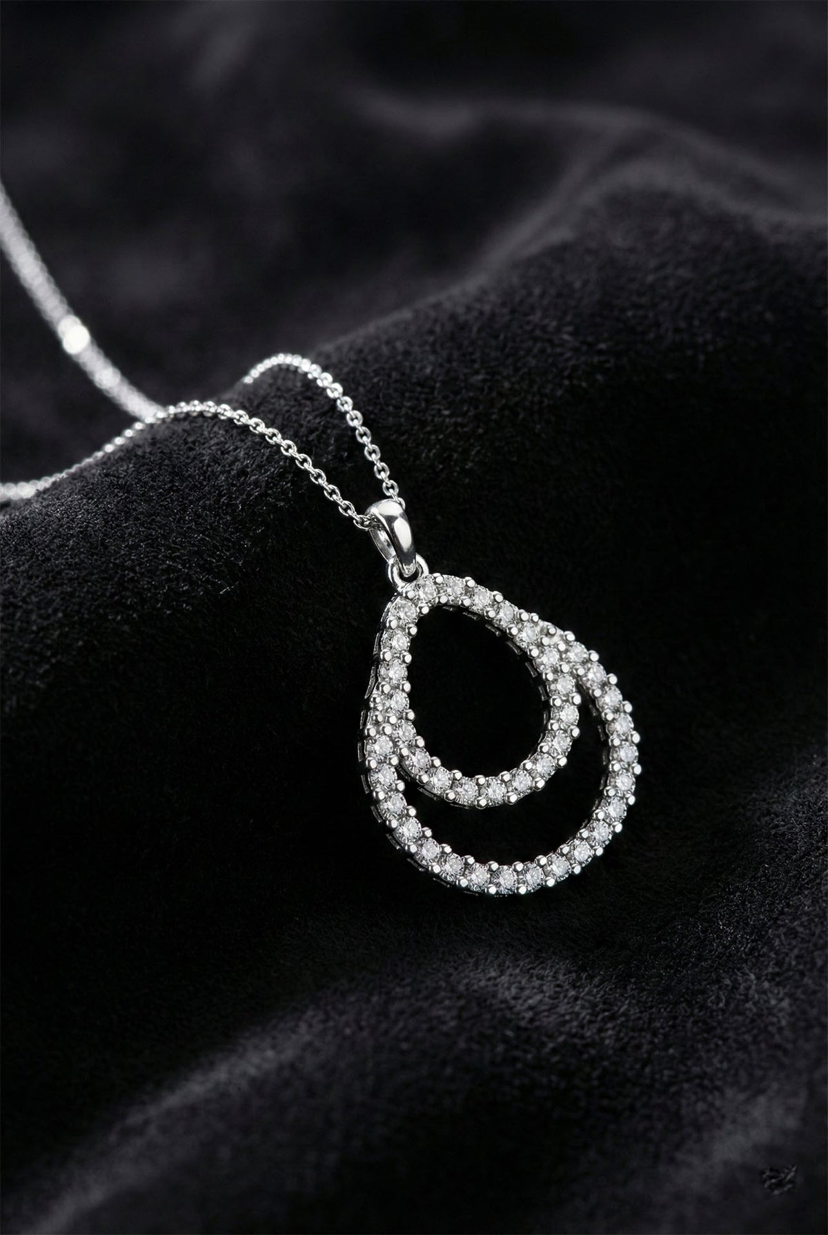 Rhodium Double Layer Teardrop Zircon Necklace in 925 sterling silver