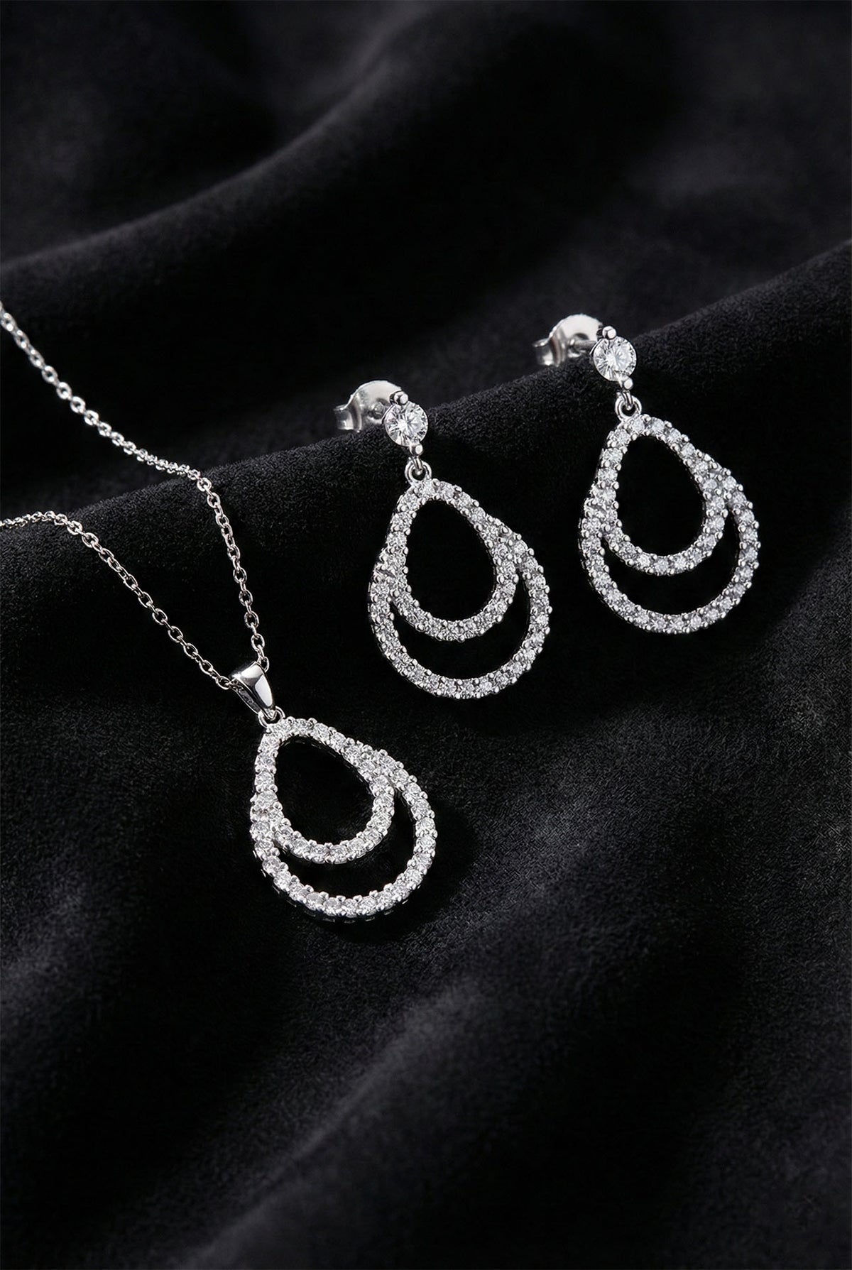 Zircon Double Layer Necklace Earrings Set in 925 sterling silver
