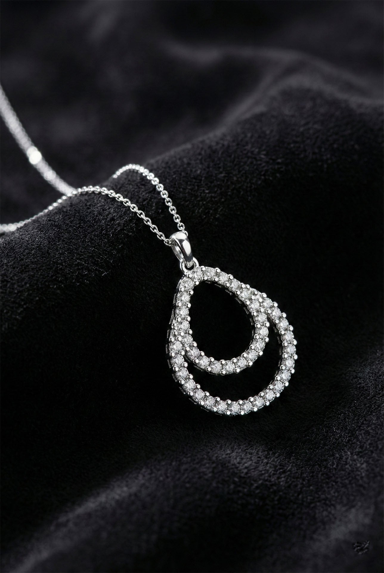 CZ Pair Layered Drop Necklace & Earrings Set Rhodium Plated Silver