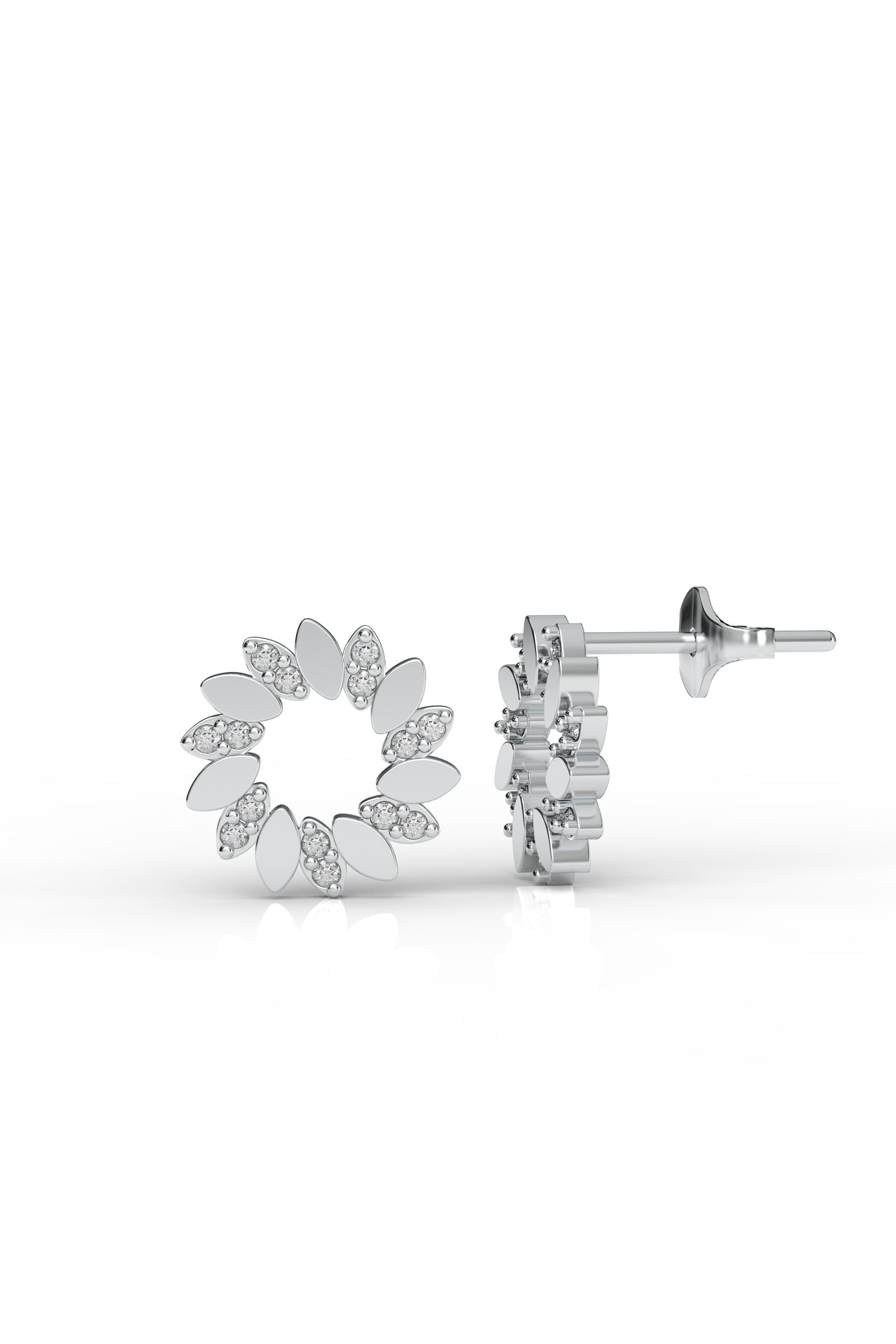 CZ Laurel Leaf Wreath Stud Earrings Rhodium Plated Silver