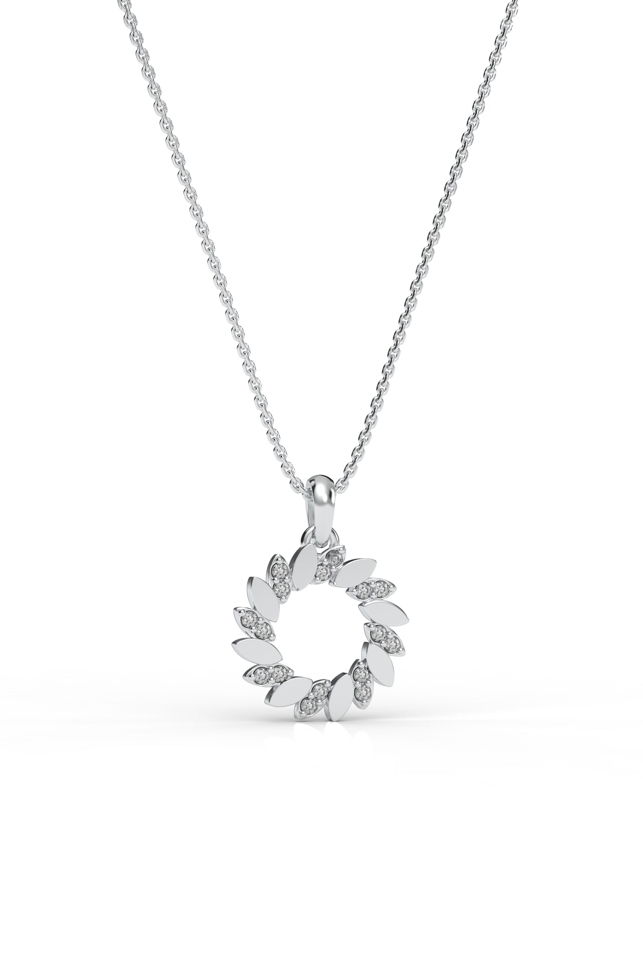 CZ Laurel Leaf Wreath Necklace Rhodium Plated Silver