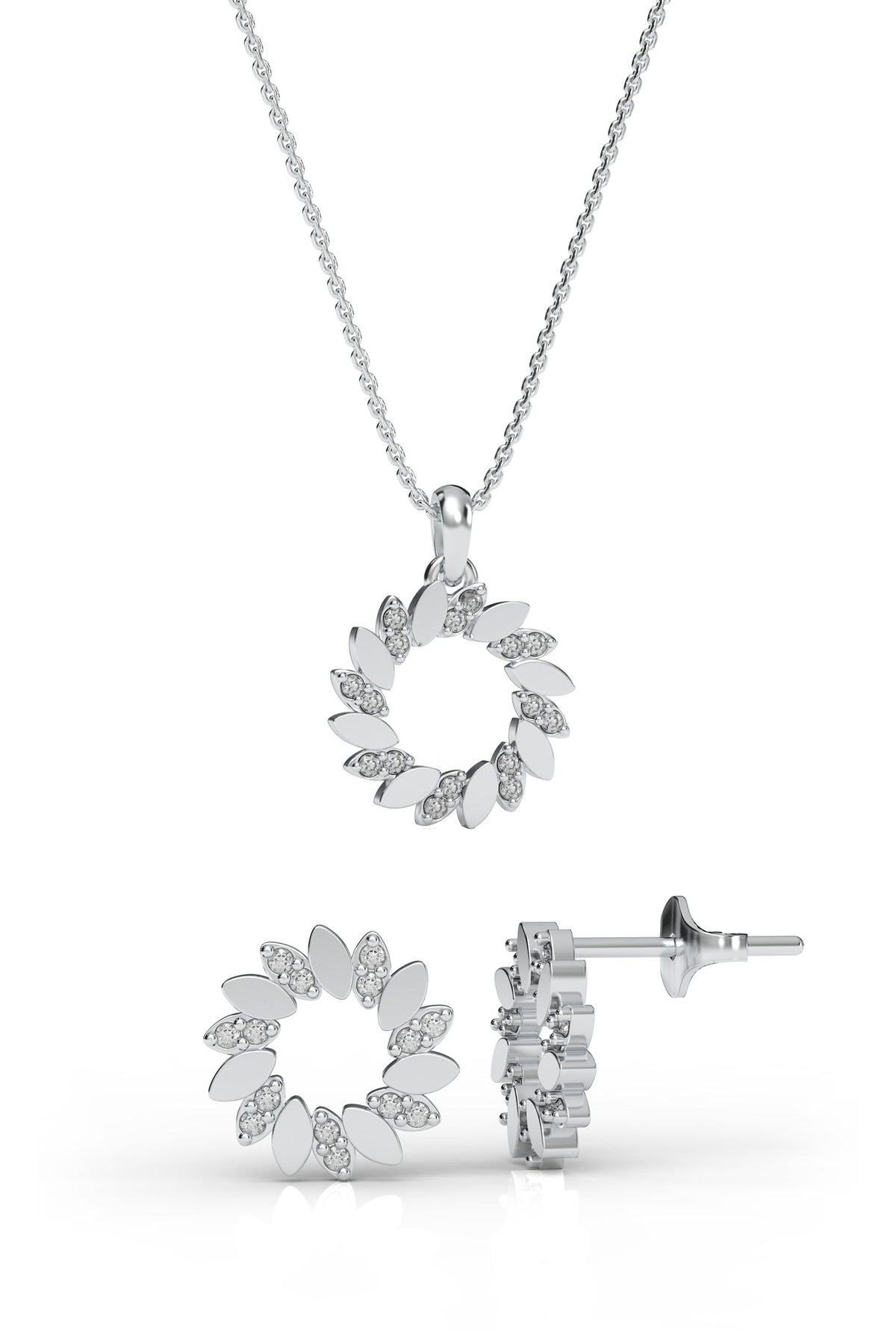 Zircon Laurel Wreath Necklace & Earrings Set in 925 sterling silver - view 3