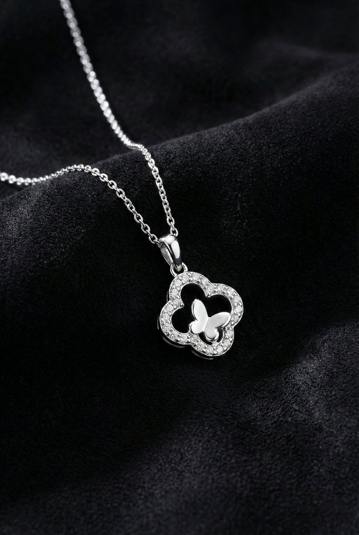 Zircon Butterfly Detail Necklace Earrings Set in 925 sterling silver - view 4
