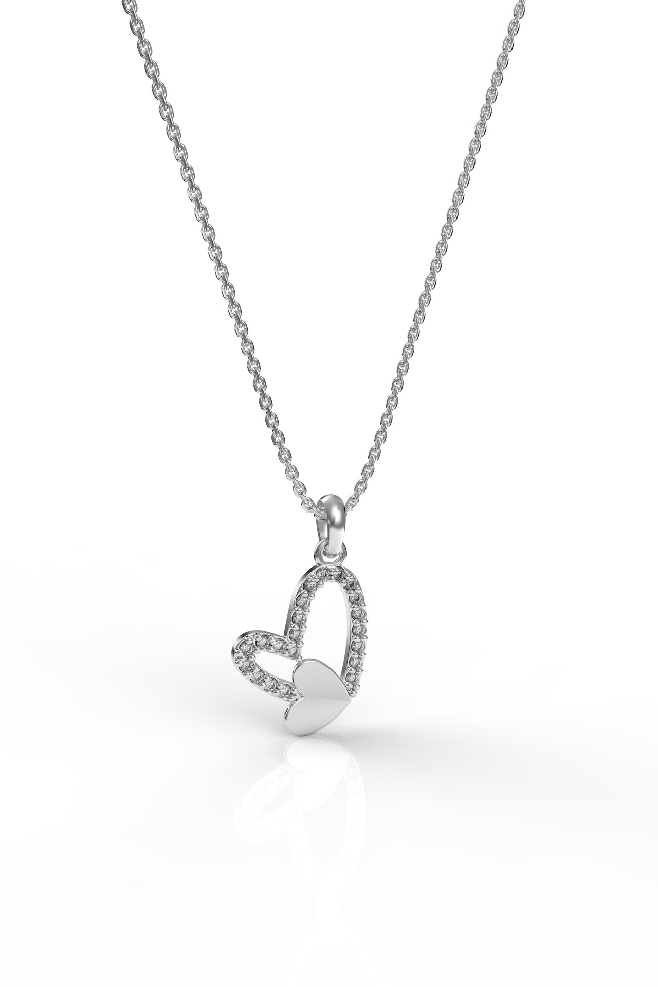 CZ Minimalist Solitaire Heart Necklace Rhodium Plated Silver