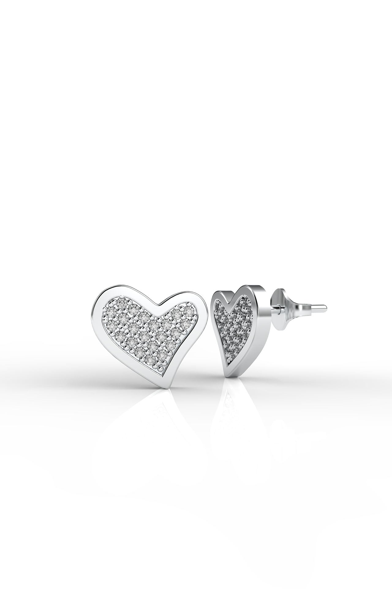 925 Sterling Silver Rhodium Plated Zircon Stone Minimal Asymmetrical Heart Stud Earring