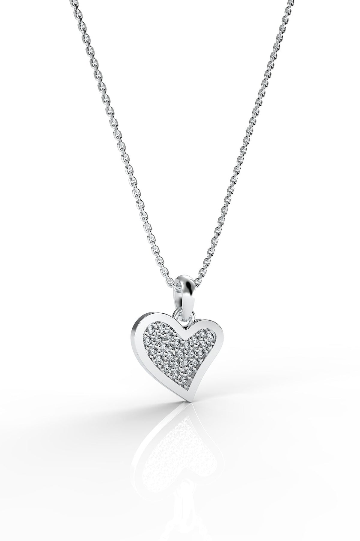 Rhodium Asymmetrical Heart Zircon Minimal Necklace in 925 sterling silver - view 3