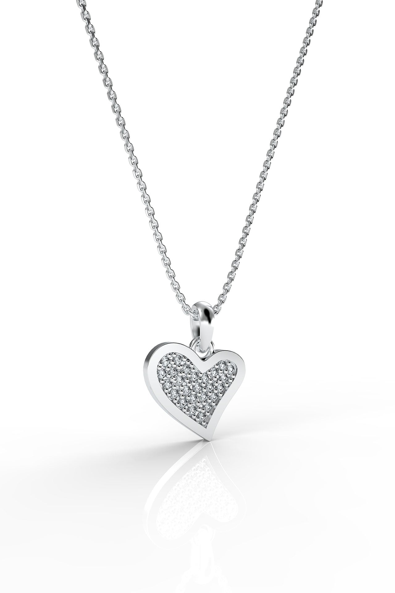 CZ Minimalist Two-Tone Heart Necklace Rhodium Plated Silver