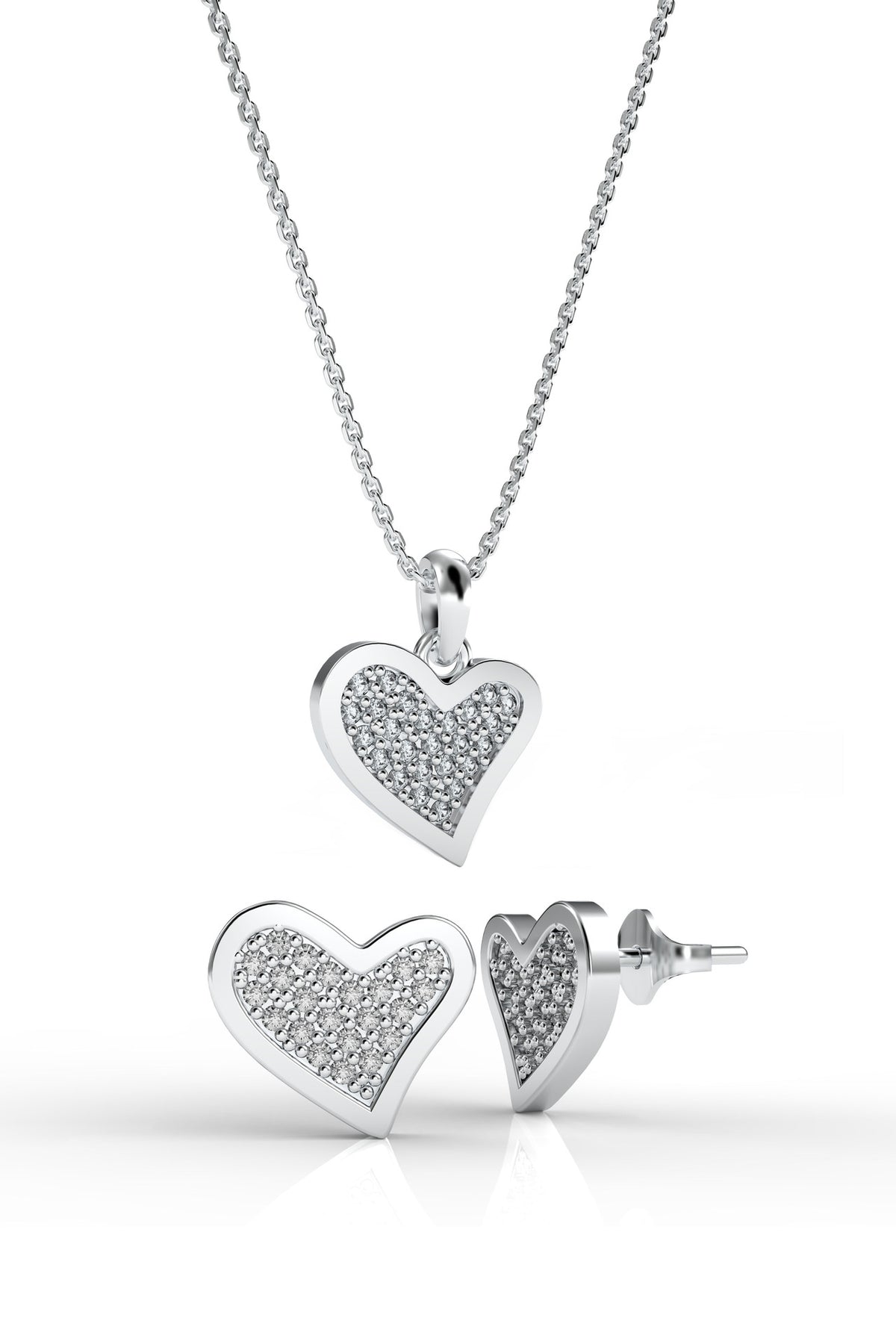 Rhodium Zircon Asymmetric Heart Necklace & Earrings Set in 925 sterling silver - view 3