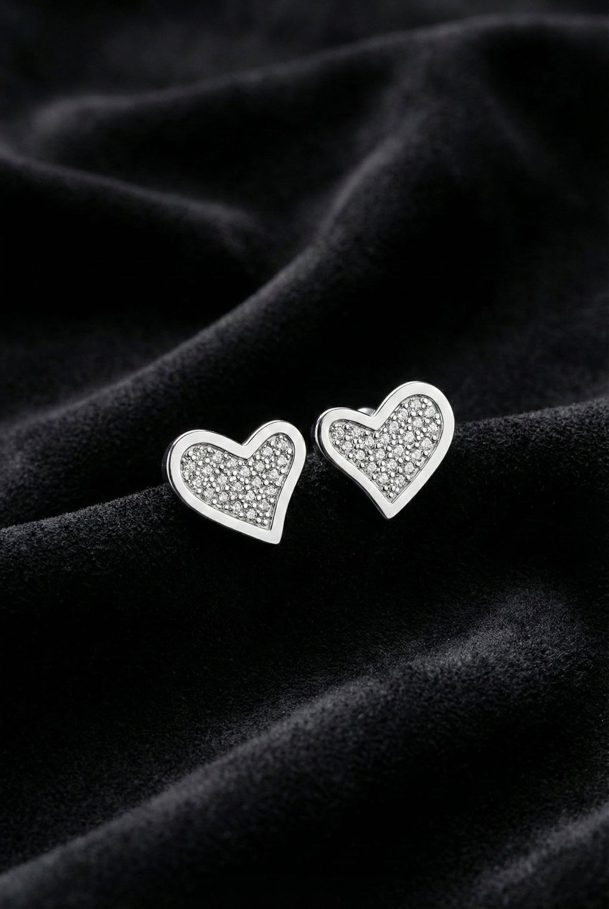 Rhodium Zircon Asymmetric Heart Necklace & Earrings Set in 925 sterling silver - view 6