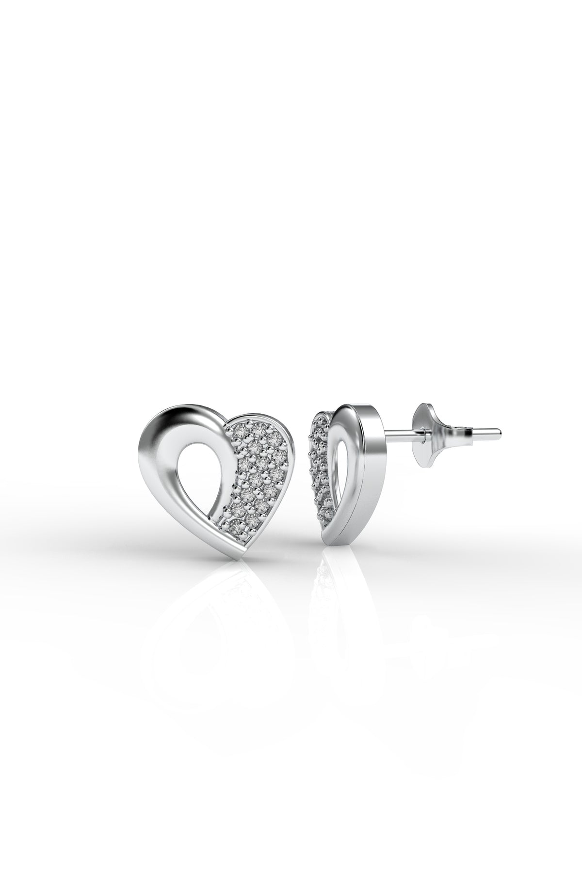 Rhodium Plated Heart Zircon Stud Earrings in 925 sterling silver - view 3