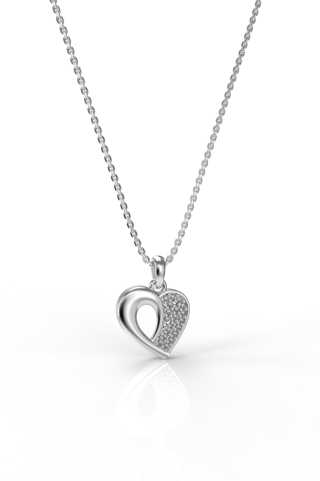 CZ Interlocking Hearts Flower Necklace Rhodium Plated Silver