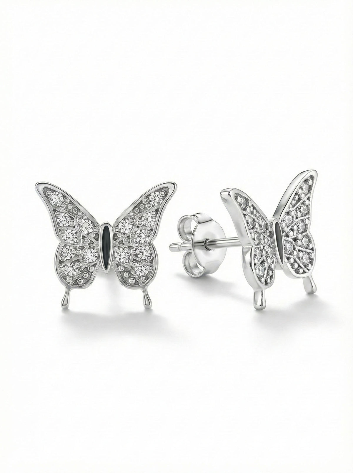 Rhodium Plated Butterfly Zircon Stud Earrings in 925 sterling silver - view 3
