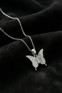925 Sterling Silver Rhodium Plated Zircon Stone Minimal Butterfly Necklace