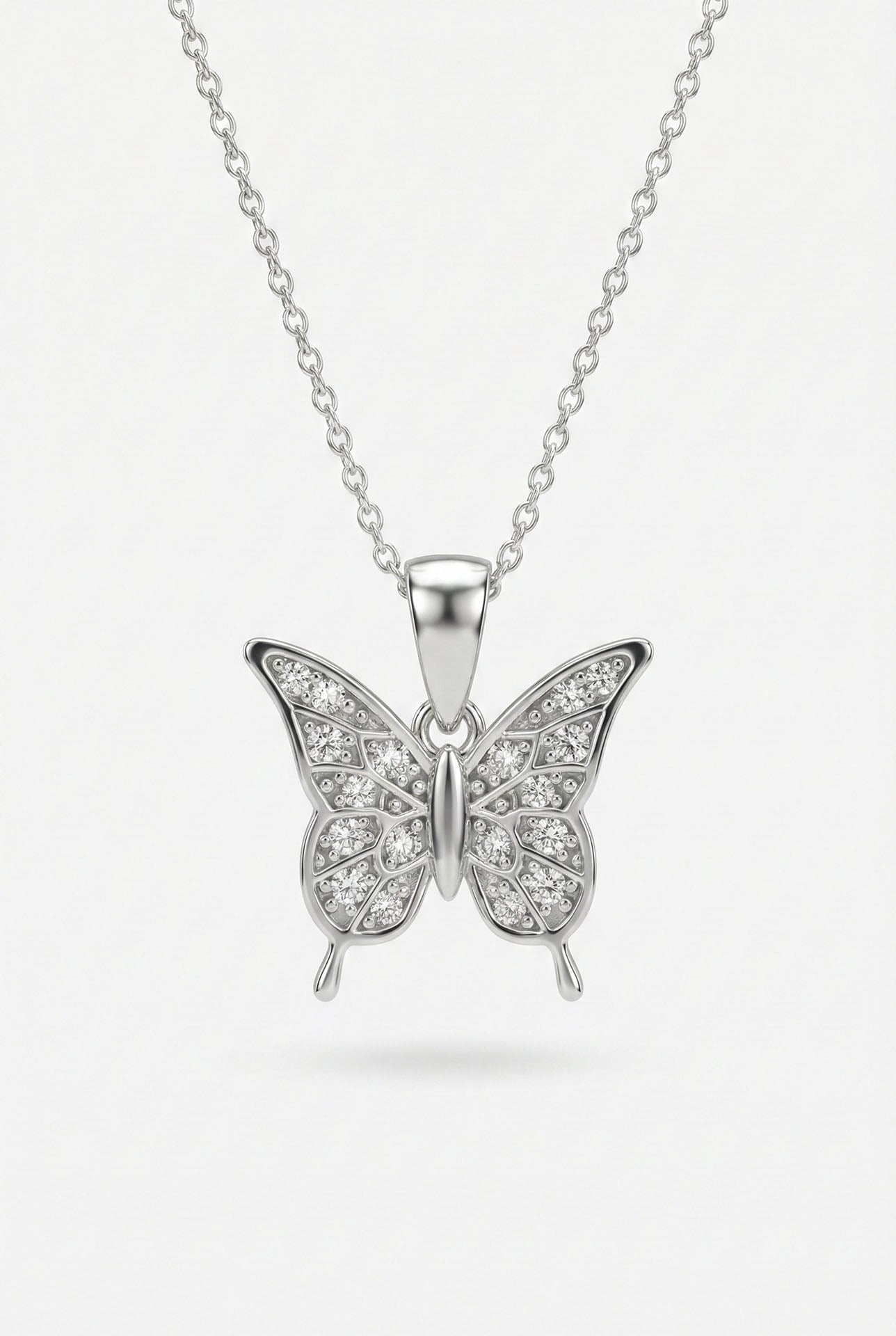 CZ Minimalist Butterfly Necklace Rhodium Plated Silver