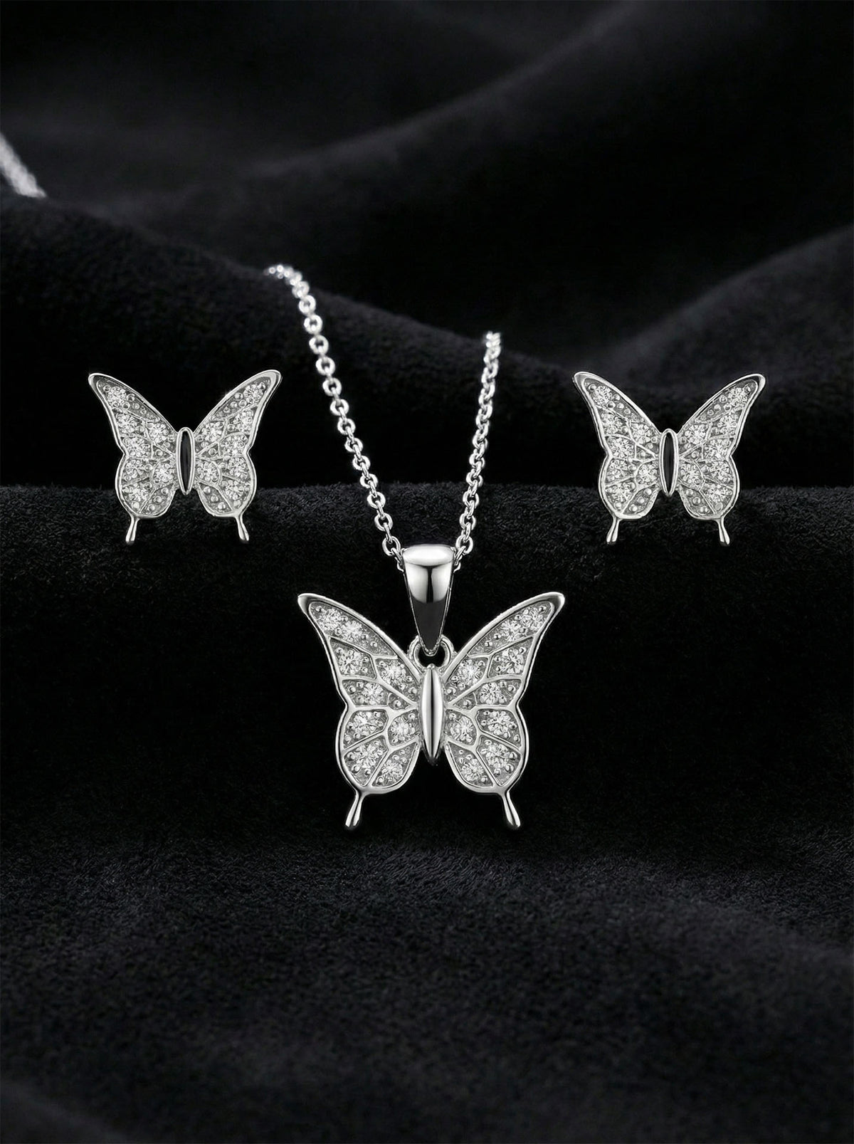 Zircon Butterfly Necklace & Earrings Set in 925 sterling silver