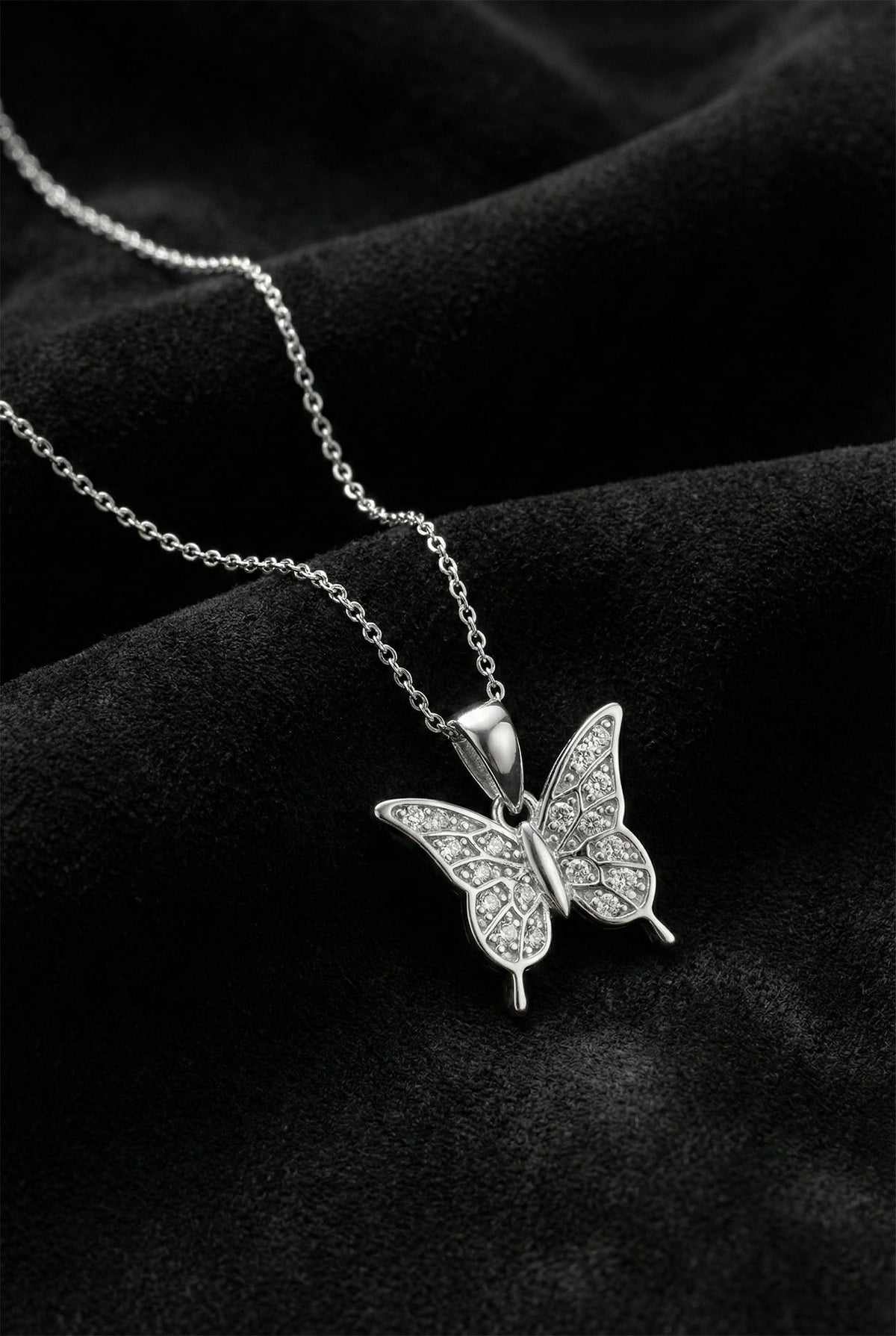 Zircon Butterfly Necklace & Earrings Set in 925 sterling silver - view 2