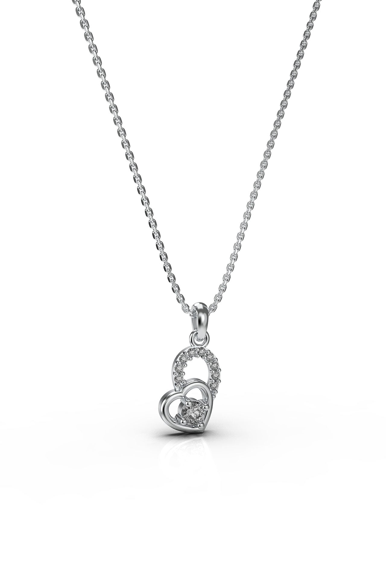 CZ Minimalist Pave Asymmetric Heart Necklace Rhodium Plated Silver