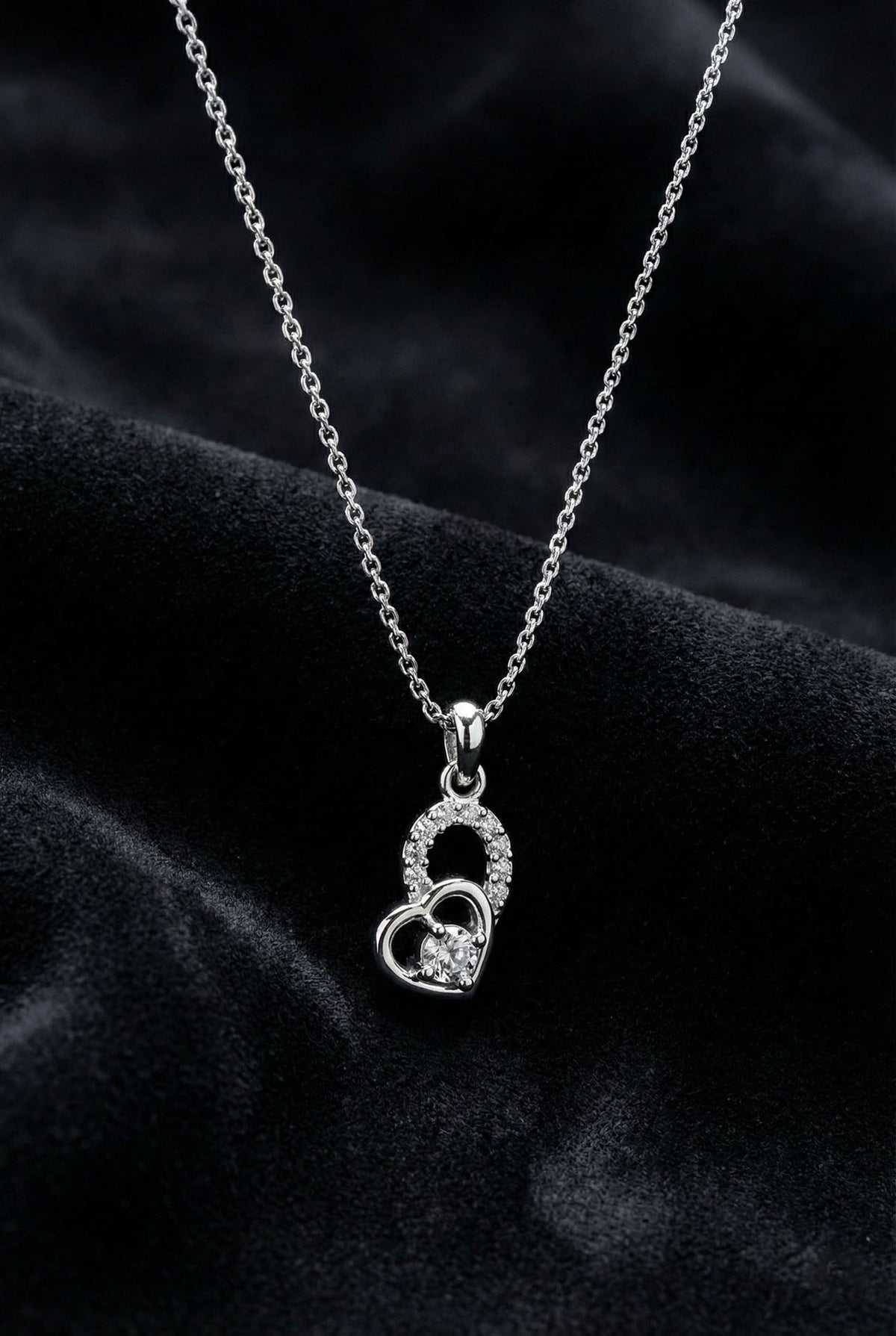 Zircon Solitaire Heart Necklace & Earrings Set in 925 sterling silver - view 5