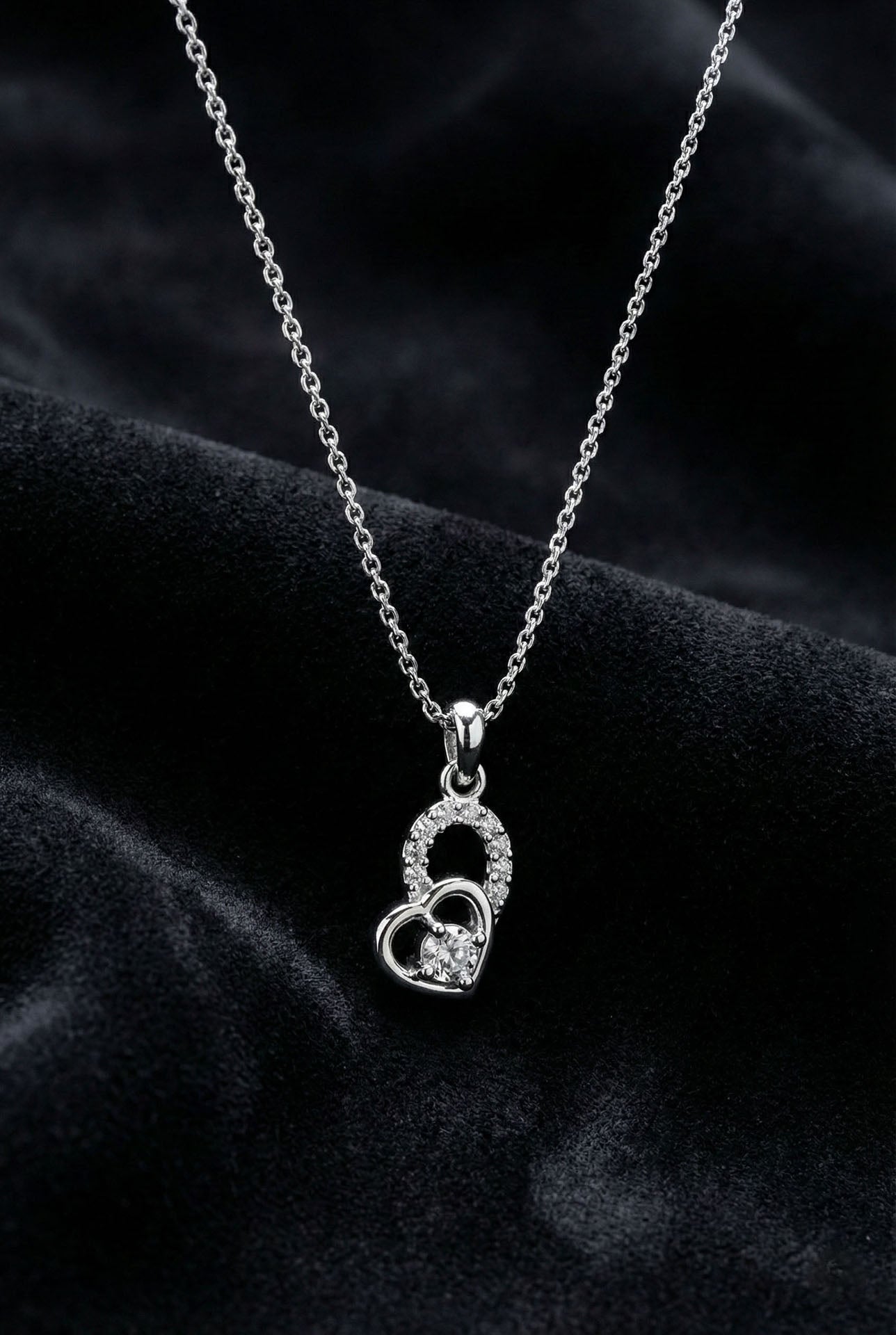 CZ Minimalist Solitaire Heart Necklace & Earrings Set Rhodium Plated Silver
