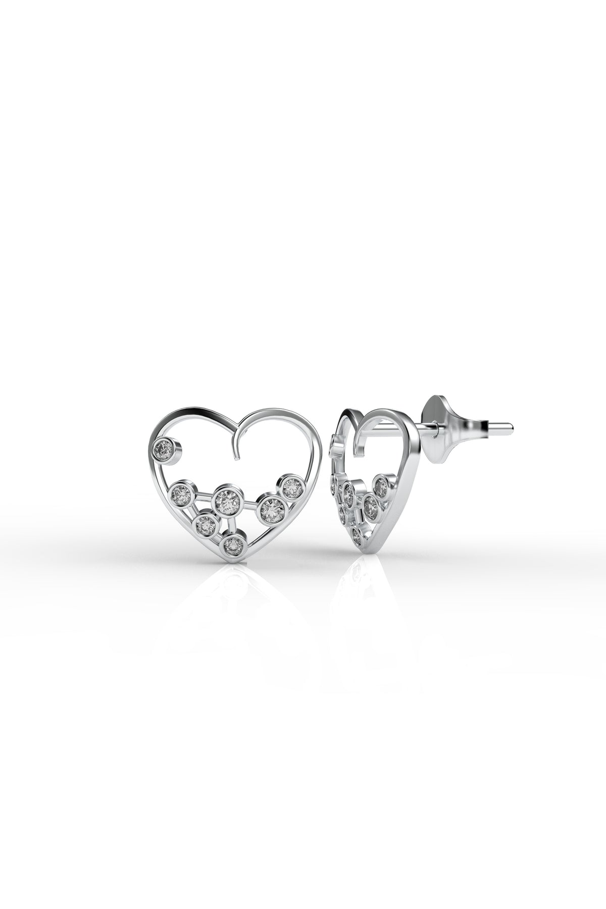Rhodium Constellation Heart Zircon Studs in 925 sterling silver - view 3