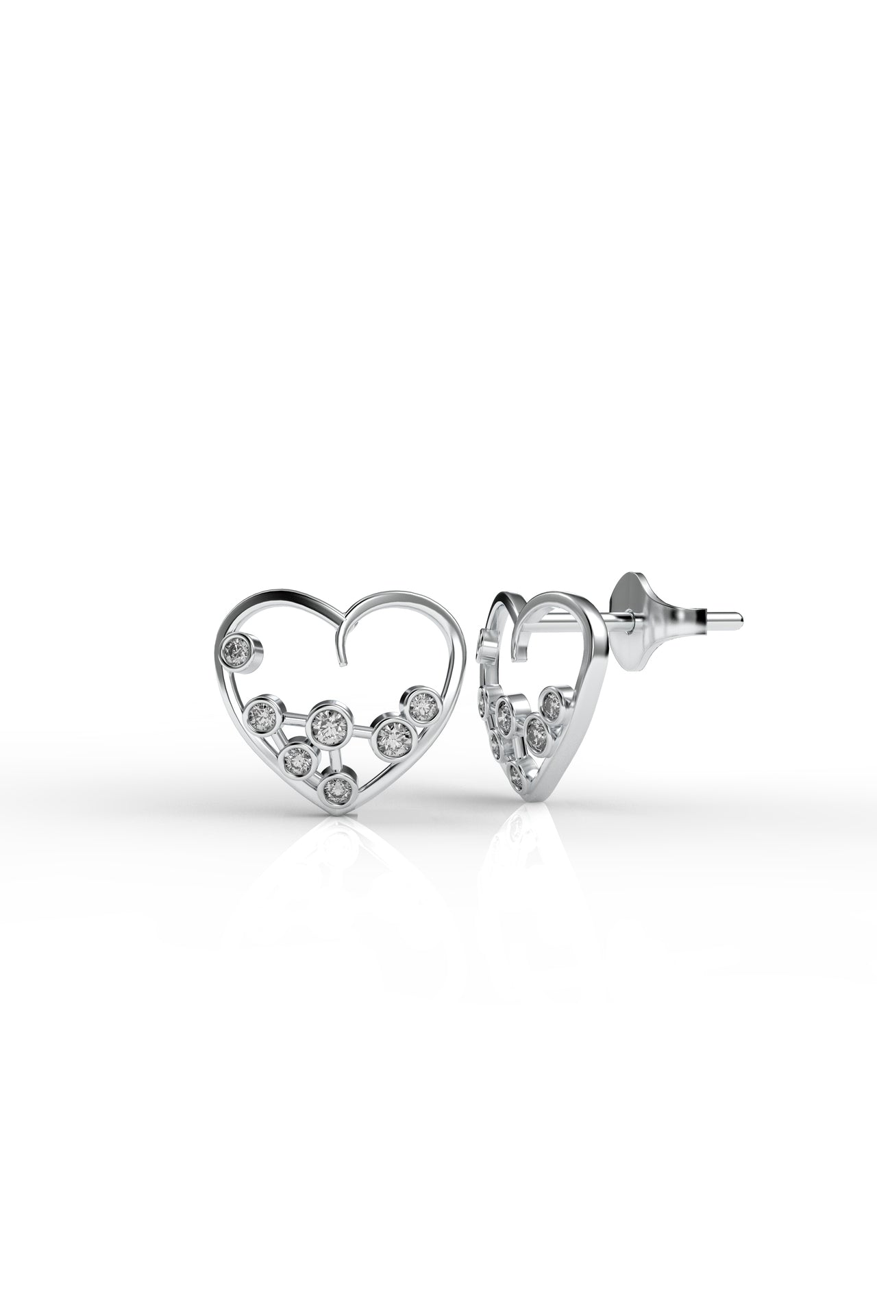 925 Sterling Silver Rhodium Plated Zircon Stone Minimal Star Array Heart Stud Earring