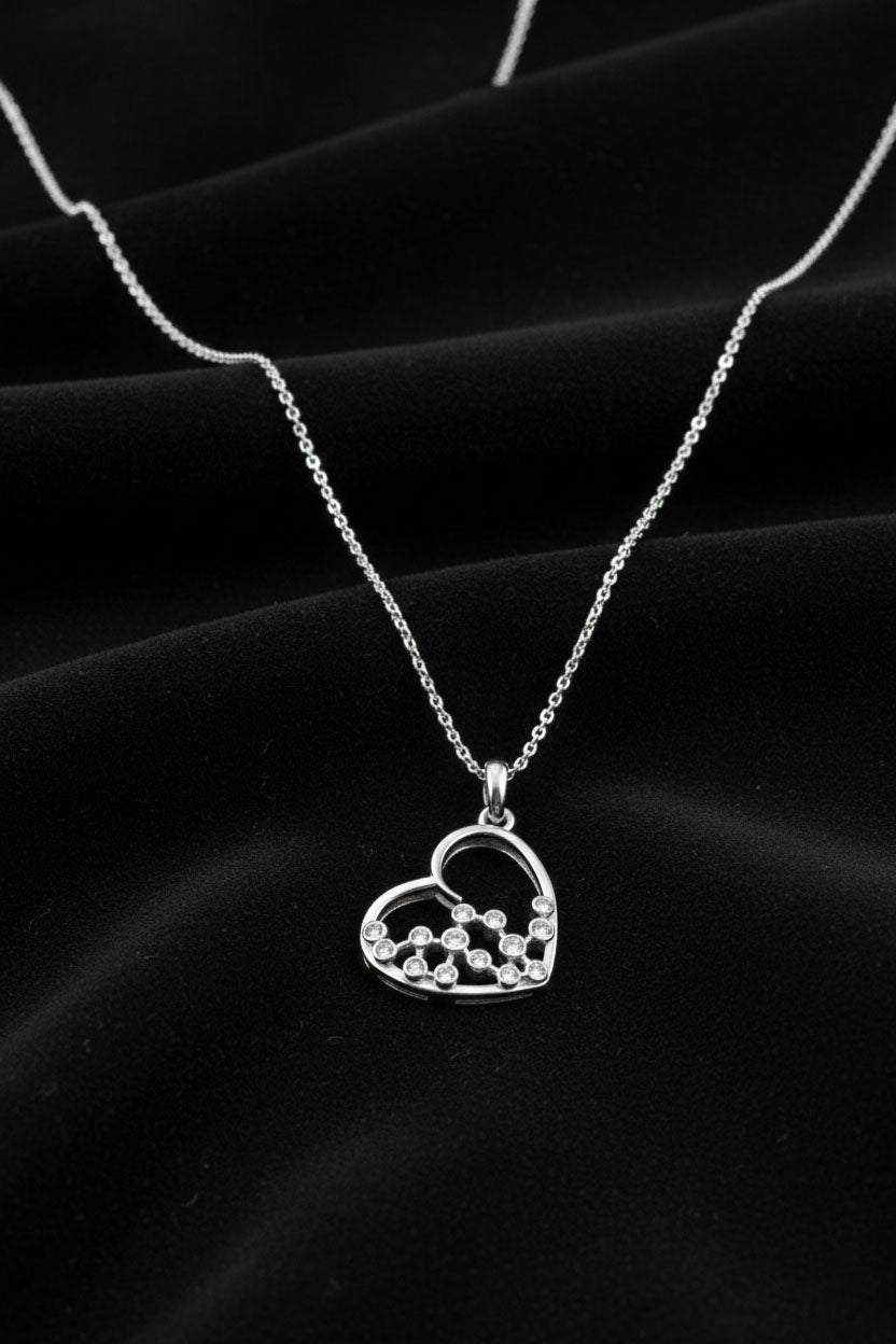 CZ Minimalist Star Heart Necklace Rhodium Plated Silver