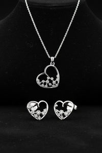 CZ Minimalist Star Heart Necklace & Earrings Set Rhodium Plated Silver