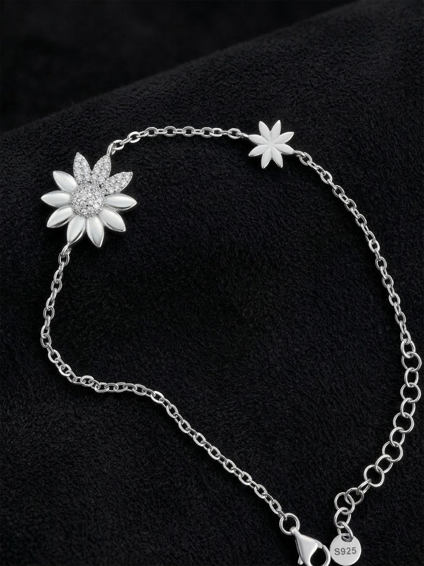 CZ Daisy Bracelet Rhodium Plated Silver