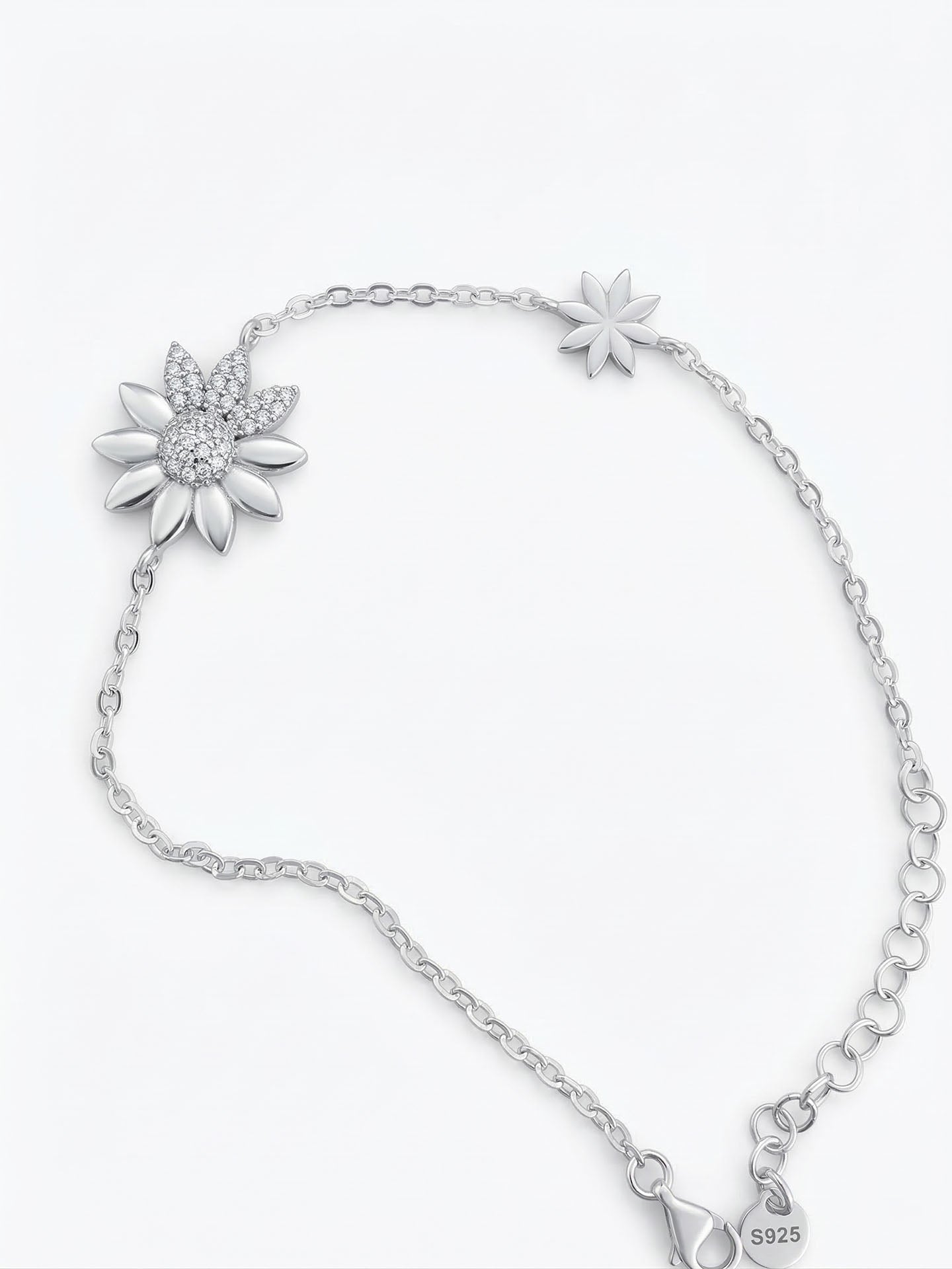 CZ Daisy Bracelet Rhodium Plated Silver