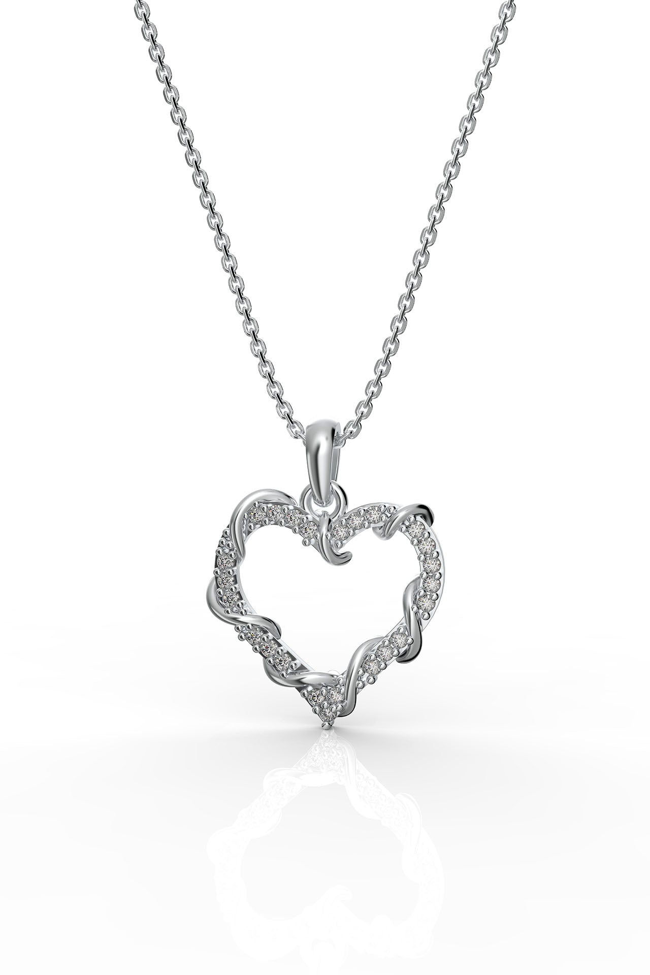 CZ Ivy Detailed Heart Necklace Rhodium Plated Silver